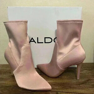 Aldo Sock Boots Light Pink Satin Stiletto Heels Pointed Toe Boot